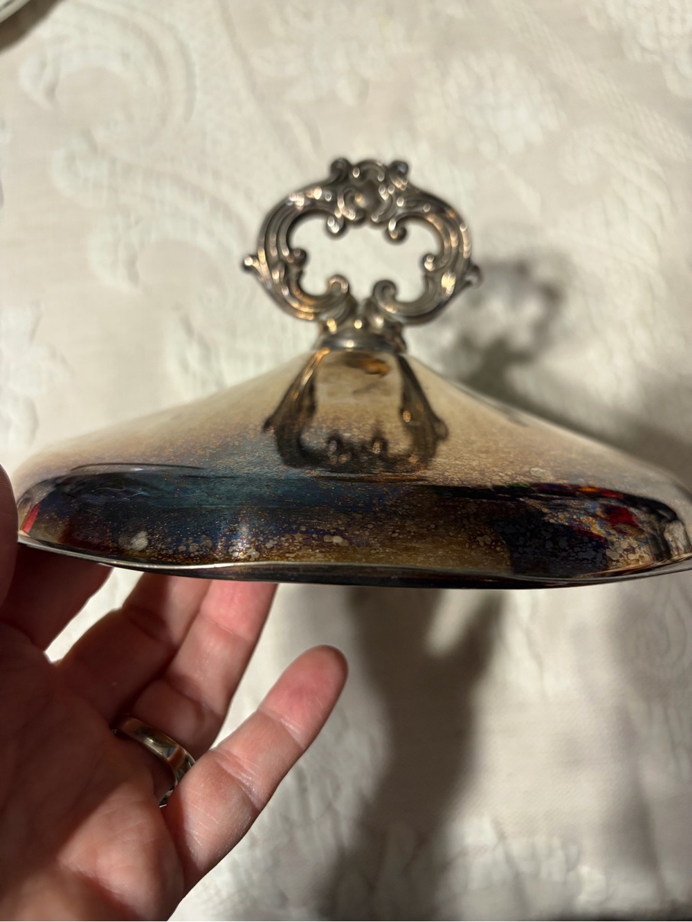 Vintage Ornate Silver-Tone Serving Lid with Scroll Handle see photos - Picture 4 of 4
